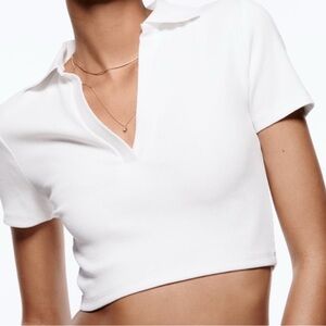 Zara White Polo Crop Top